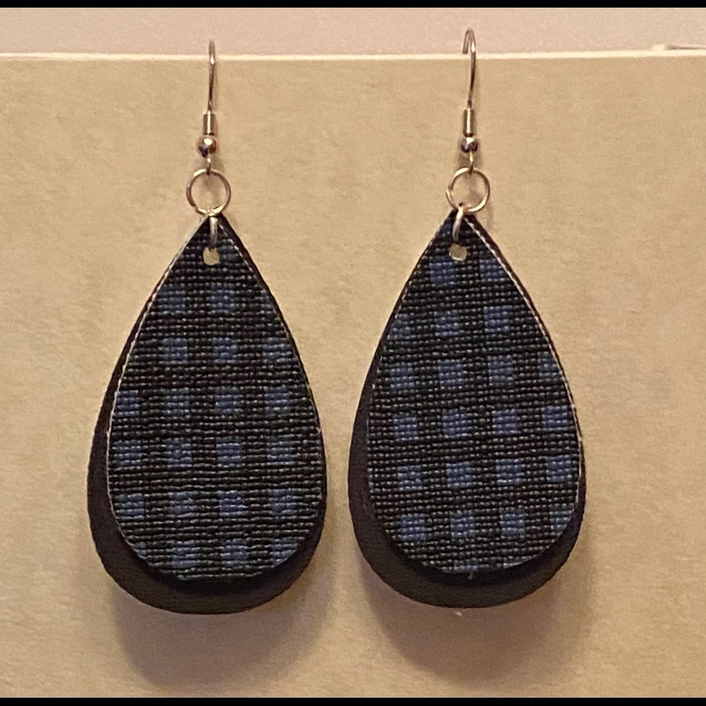 Handmade Faux Leather Blue and Black Earrings